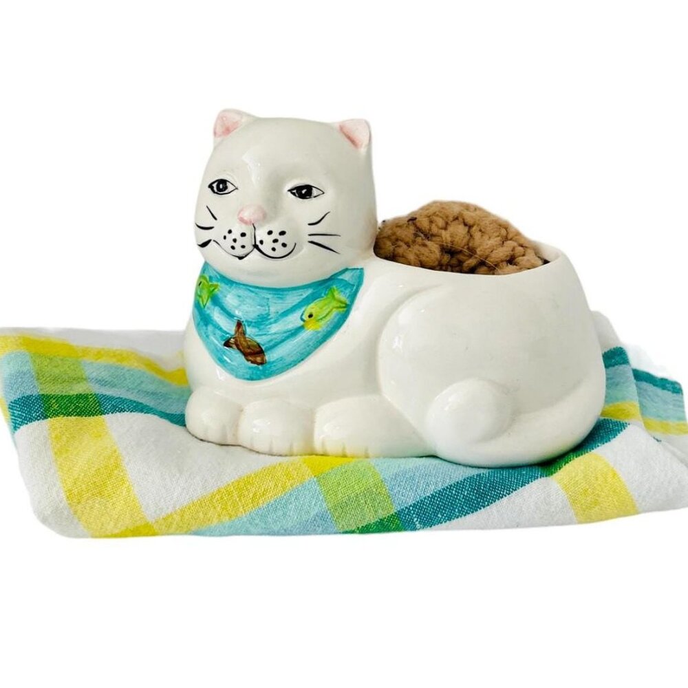 Vintage Ceramic Cat Planter or Pin Cushion Holder - Unique Home Decor